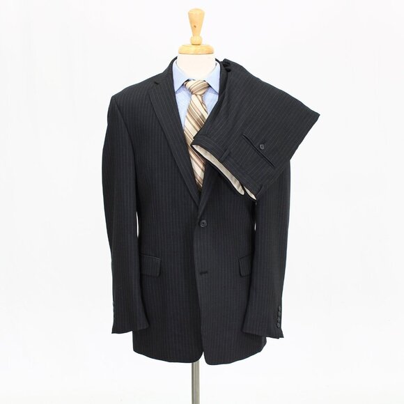 Perry Ellis 42L 36x31 Gray Striped 2-Button Suit R386